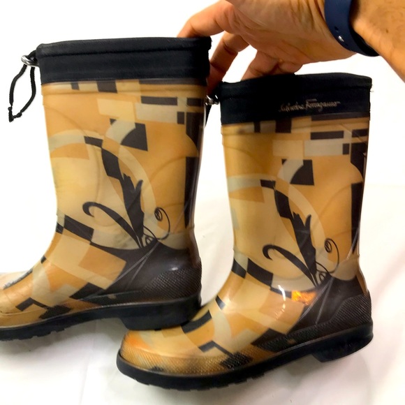 Salvatore Ferragamo Shoes | Salvatore Ferragamo Womens Mid Calf Rubber Rain Boots Size 6 Made in Italy | Color: Cream | Size: 6 | Chantalad's Closet
